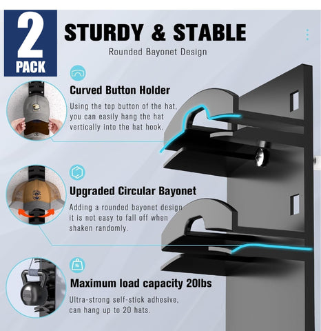 2Pack Hat Organizer Baseball Cap Organizer Wall Mounted Hat Rack