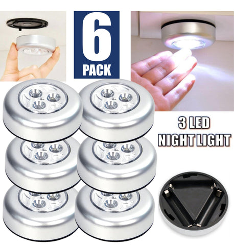 6-Pack Led Night Light Cordless Under Cabinet Kitchen Switch Lights