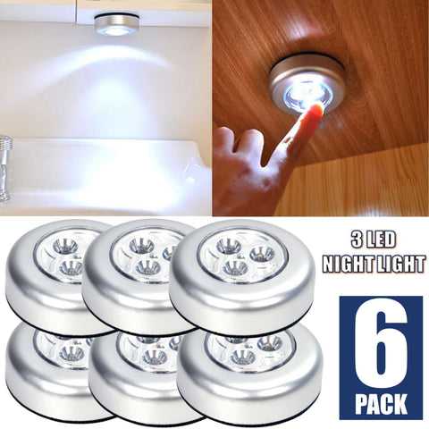 6-Pack Led Night Light Cordless Under Cabinet Kitchen Switch Lights