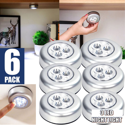 6-Pack Led Night Light Cordless Under Cabinet Kitchen Switch Lights
