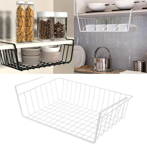 Under Shelf Storage Basket Wire Rack Hanging Rack Kitchen Holder Basket White