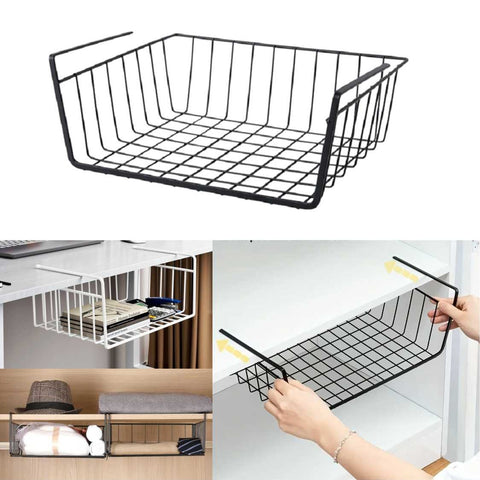 Under Shelf Storage Basket Wire Rack Hanging Rack Kitchen Holder Basket White