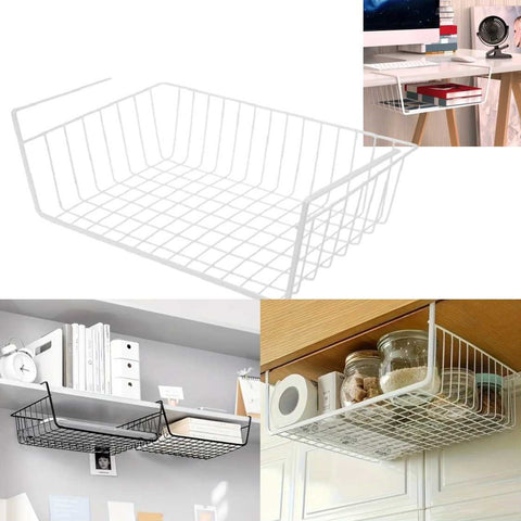 Under Shelf Storage Basket Wire Rack Hanging Rack Kitchen Holder Basket White