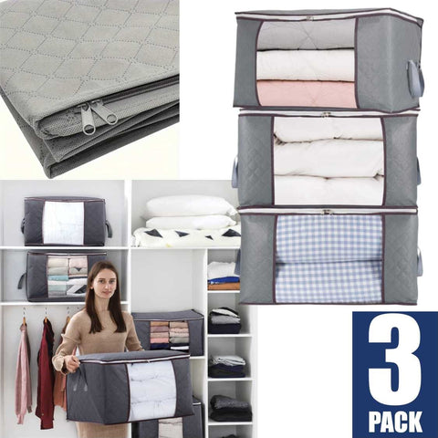 3Pack 80L Large Storage Bags Wardrobes Closet Organizers Storage Bins Containers