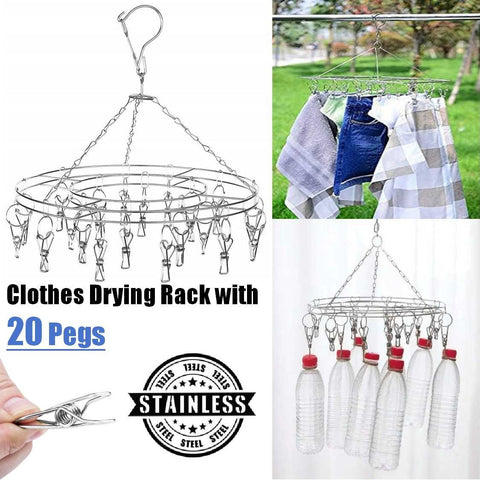 Heavy Duty Clothes Drying Rack 20 Pegs Laundry Cloth Hanger Stainless Steel