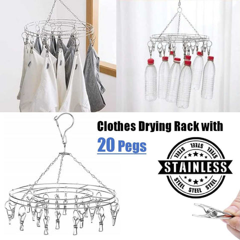 Heavy Duty Clothes Drying Rack 20 Pegs Laundry Cloth Hanger Stainless Steel