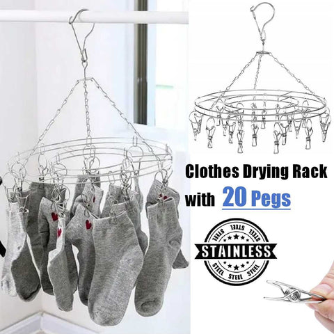 Heavy Duty Clothes Drying Rack 20 Pegs Laundry Cloth Hanger Stainless Steel