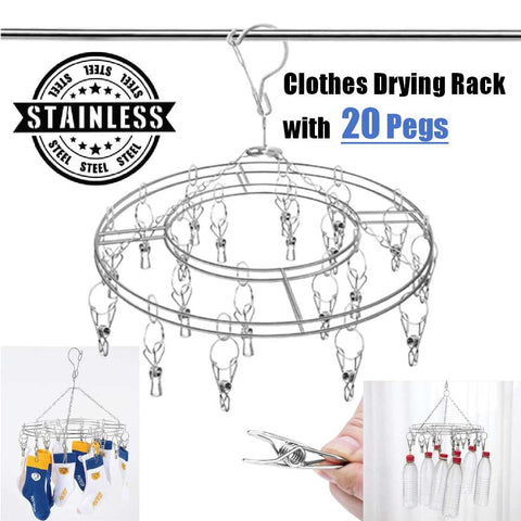 Heavy Duty Clothes Drying Rack 20 Pegs Laundry Cloth Hanger Stainless Steel