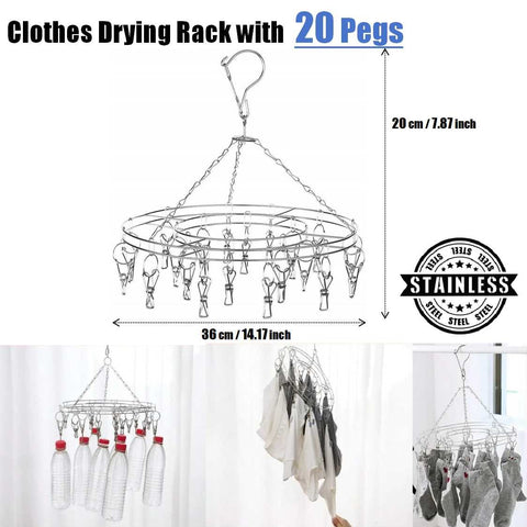 Heavy Duty Clothes Drying Rack 20 Pegs Laundry Cloth Hanger Stainless Steel