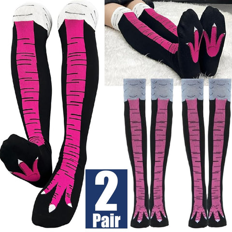 2 Pairs Funny Chicken Leg Socks, Novelty 3D Chicken Feet Costume Sock (Pink)
