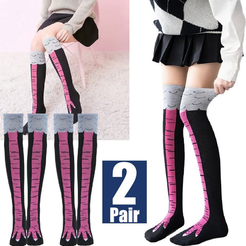 2 Pairs Funny Chicken Leg Socks, Novelty 3D Chicken Feet Costume Sock (Pink)
