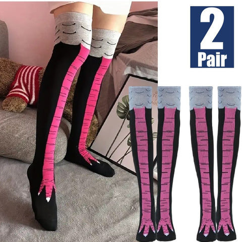2 Pairs Funny Chicken Leg Socks, Novelty 3D Chicken Feet Costume Sock (Pink)