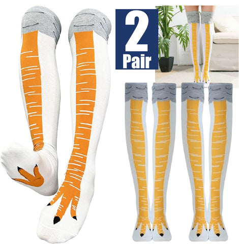 2 Pairs Funny Chicken Leg Socks, Novelty 3D Chicken Feet Costume Sock (White)