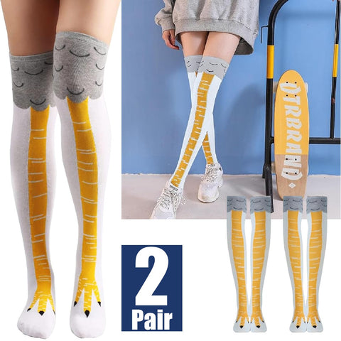2 Pairs Funny Chicken Leg Socks, Novelty 3D Chicken Feet Costume Sock (White)
