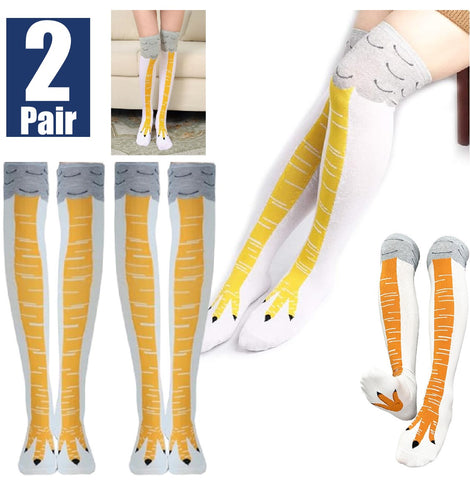 2 Pairs Funny Chicken Leg Socks, Novelty 3D Chicken Feet Costume Sock (White)