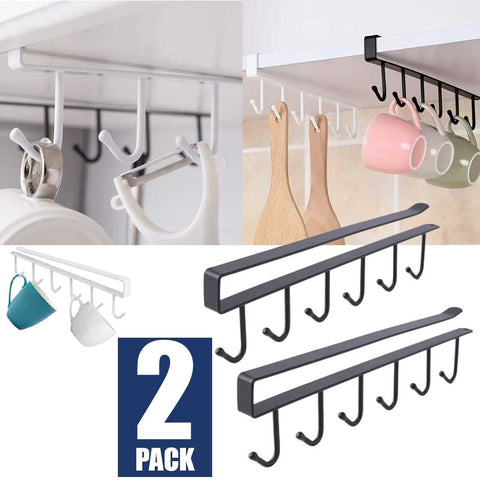 2Pack Mug Holder 6 Hook Under Cabinet Mug Hanger Rack Under Cabinet Coffee Cup