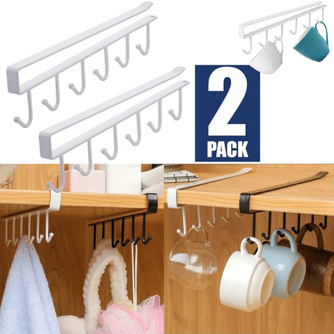 2Pack Mug Holder 6 Hook Under Cabinet Mug Hanger Rack Under Cabinet Coffee Cup
