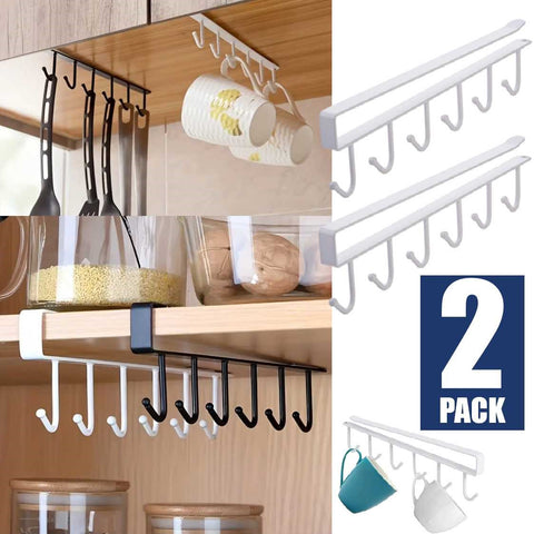 2Pack Mug Holder 6 Hook Under Cabinet Mug Hanger Rack Under Cabinet Coffee Cup