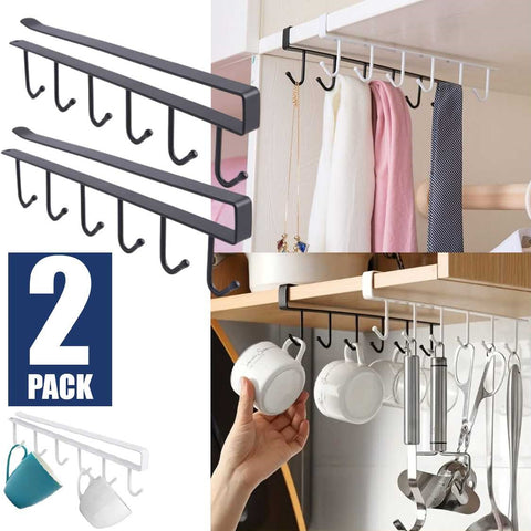 2Pack Mug Holder 6 Hook Under Cabinet Mug Hanger Rack Under Cabinet Coffee Cup