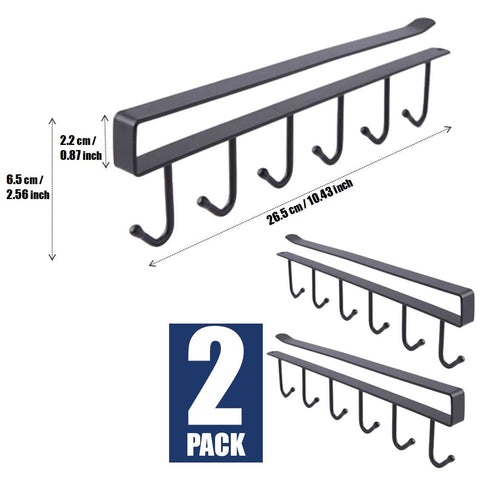 2Pack Mug Holder 6 Hook Under Cabinet Mug Hanger Rack Under Cabinet Coffee Cup