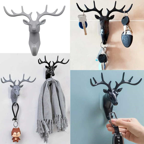 Grey 3D Deer Head Wall Mount Hanging Decorative sculpture Hook