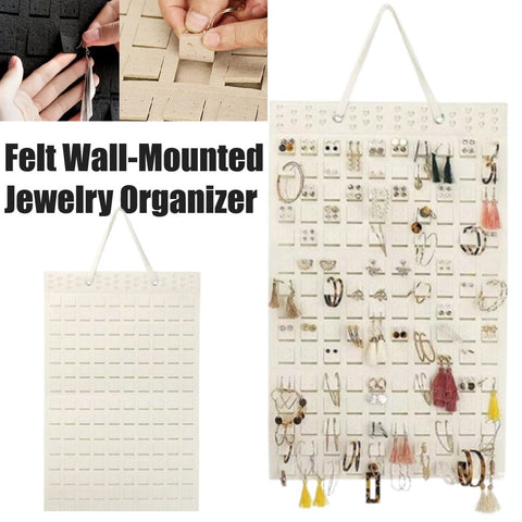 Wall-Mounted Felt Jewelry Organiser Dual Section Storage for Earrings, Necklaces