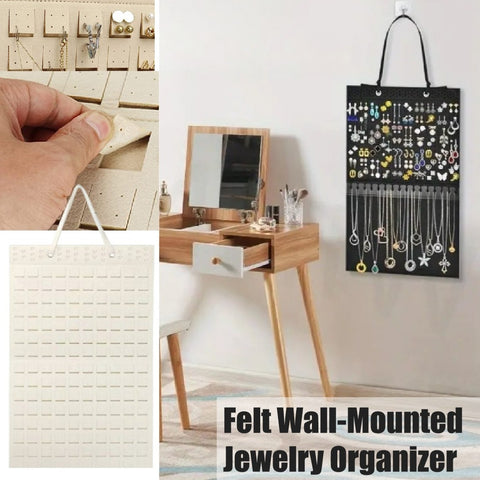 Wall-Mounted Felt Jewelry Organiser Dual Section Storage for Earrings, Necklaces