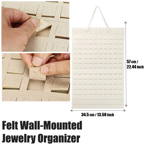 Wall-Mounted Felt Jewelry Organiser Dual Section Storage for Earrings, Necklaces