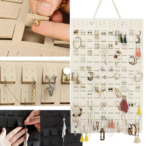 Wall-Mounted Felt Jewelry Organiser Dual Section Storage for Earrings, Necklaces