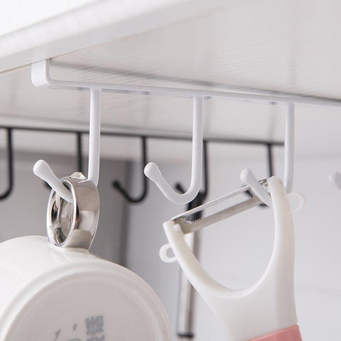 Under Cabinet 6 Hooks Rack Cupboard Storage Cup Mug Holder Shelf 2Pcs White