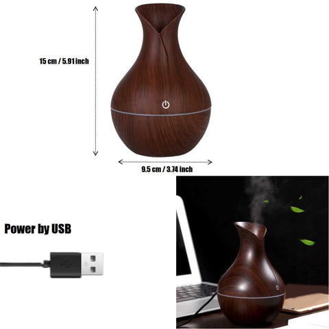 Ultrasonic Air Humidifier Essential Aroma Oil Purifier 130 ML USB LED 7-Colors - Dark