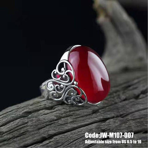 Women's Ring Jewellery Oval Cut Red Ruby Agate 925 Sterling Silver Ring