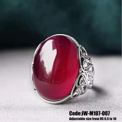 Women's Ring Jewellery Oval Cut Red Ruby Agate 925 Sterling Silver Ring