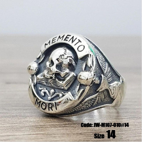 Men's Ring Jewellery Skull Memento Stoicym Stoic 925 Silver Ring Size14