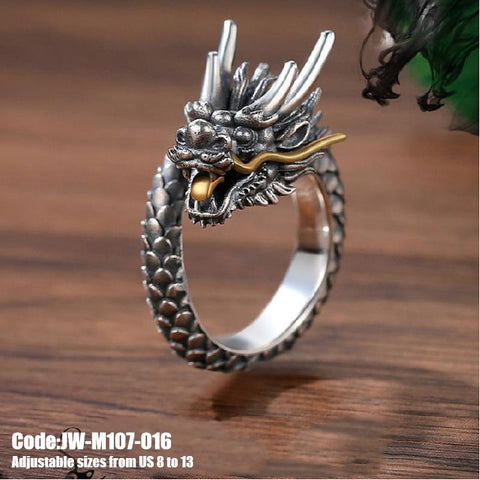 Men's Ring Jewellery Vintage Dragon Fantasy Silver Ring