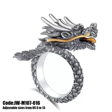 Men's Ring Jewellery Vintage Dragon Fantasy Silver Ring