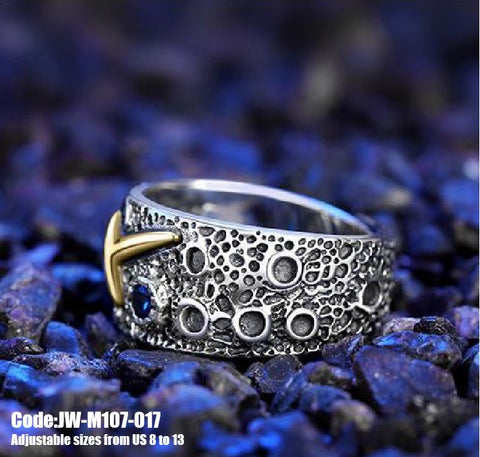 Men's Ring Jewellery Vintage Sapphire Sky Cross Silver Ring
