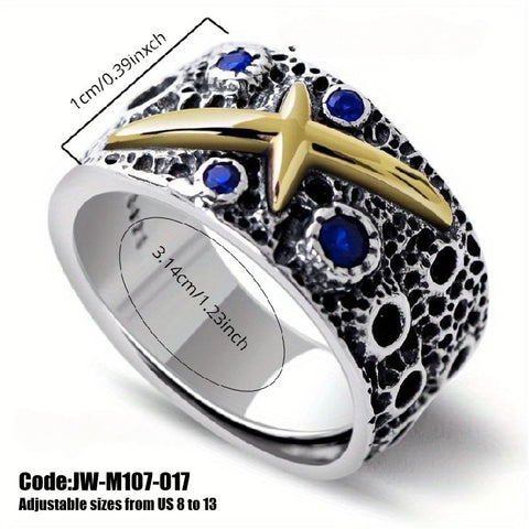 Men's Ring Jewellery Vintage Sapphire Sky Cross Silver Ring