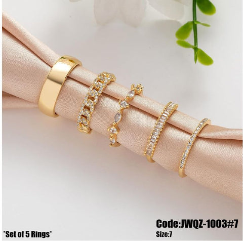 5Pcs Women's Gold Diamond Rings Trendy Dainty Band Set Rings Size 7