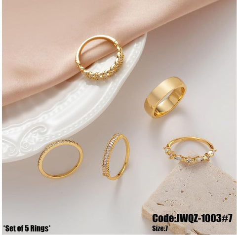 5Pcs Women's Gold Diamond Rings Trendy Dainty Band Set Rings Size 7