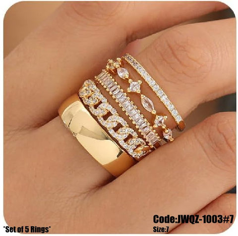 5Pcs Women's Gold Diamond Rings Trendy Dainty Band Set Rings Size 7