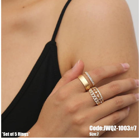 5Pcs Women's Gold Diamond Rings Trendy Dainty Band Set Rings Size 7