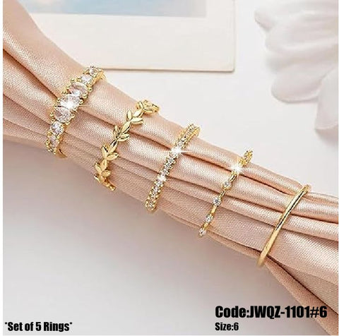 5Pcs Women's Diamond Stacking Gold Ring Set Size 6