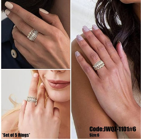 5Pcs Women's Diamond Stacking Gold Ring Set Size 6