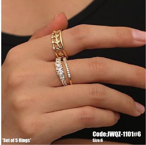 5Pcs Women's Diamond Stacking Gold Ring Set Size 6