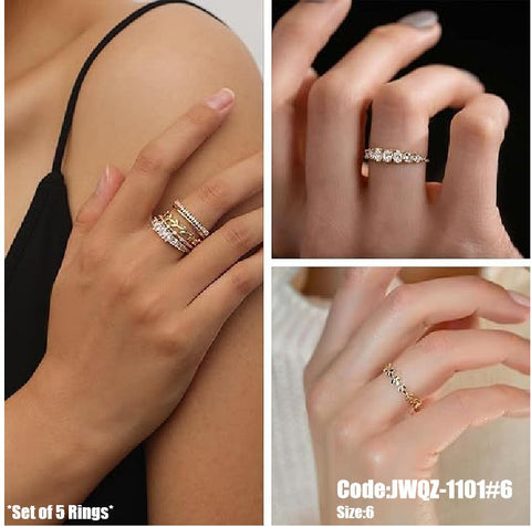 5Pcs Women's Diamond Stacking Gold Ring Set Size 6