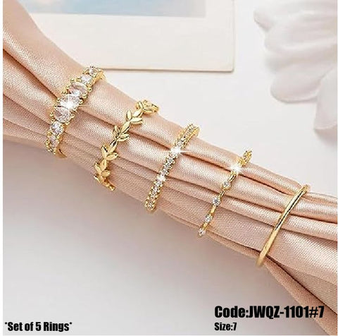 5Pcs Women's Diamond Stacking Gold Ring Set Size 7