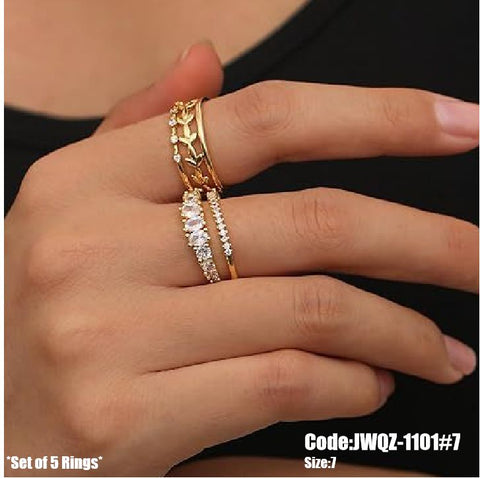 5Pcs Women's Diamond Stacking Gold Ring Set Size 7