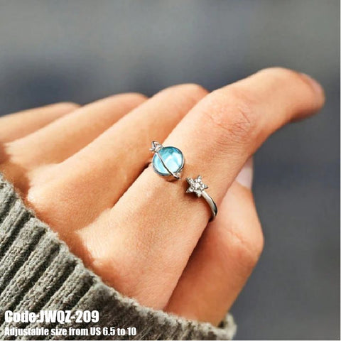 Women's Jewellery Gemstone Moonstone Moon Star Silver Ring