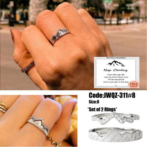 2Pcs Women's Diamond Ring Jewellery Trendy Mountain Ring size 8